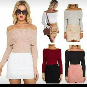 New Mupoo off shoulder casual long sleeve knitwear